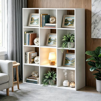 SUPER DEAL 12-Compartment Open Shelf Bookcase, 47 inch Wide Cube Storage - Image 4