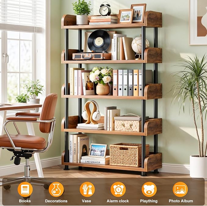 Aheaplus 5-Tier Tall Open Bookshelf, 31.5" Modern Display Bookcase - Image 3
