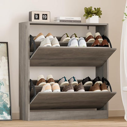 BORNOON Shoe Cabinet with 2 Flip Drawers, Slim Narrow Shoe Storage Cabinet by BORNOON