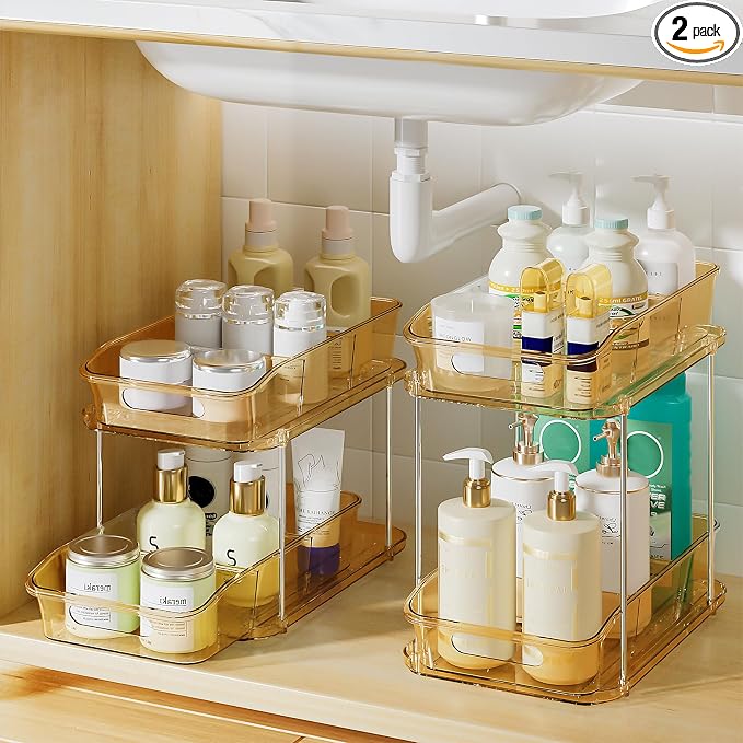 Delamu 2-Tier Under Sink Organizers and Storage, Pull Out Kitchen Pantry by DELAMU