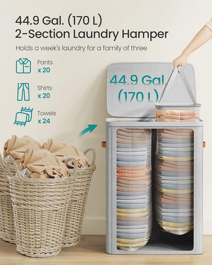 SONGMICS Laundry Basket, 44.9 Gal. Laundry Hamper, 2 Compartments, Easy Assembly - Image 4