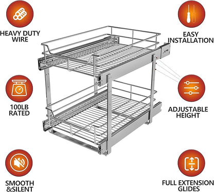 2 Tier Pull Out Cabinet Organizer, Roll Out Shelves and Drawer - Image 3