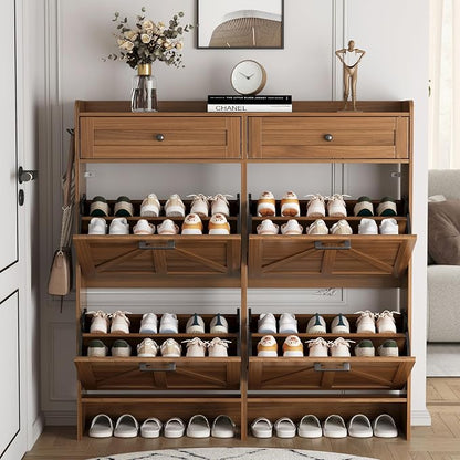 Shoe Cabinet with 4 Flip Drawers & 2 Top Drawers, Hidden Slim Shoe Rack - Image 8