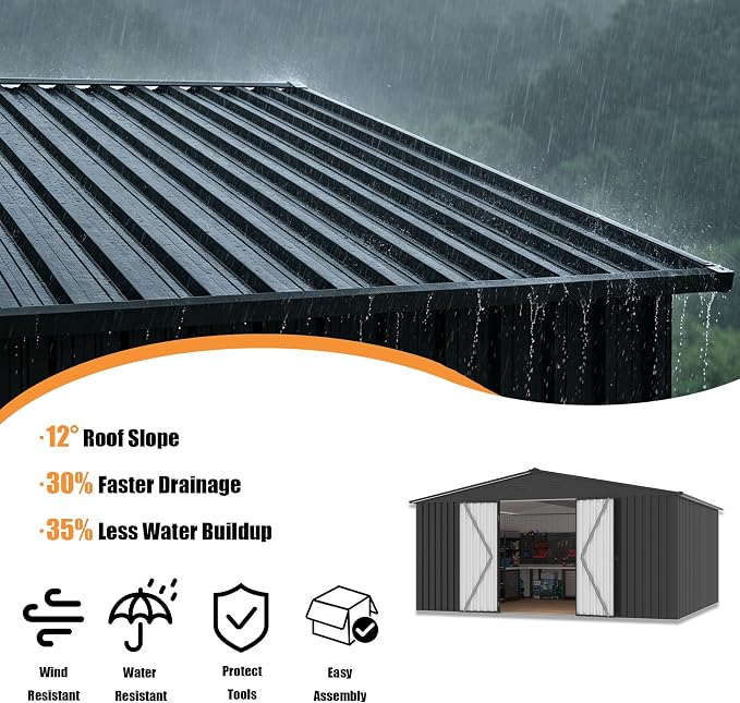 14x12 FT Outdoor Storage Shed, Metal Garden Shed - Image 5