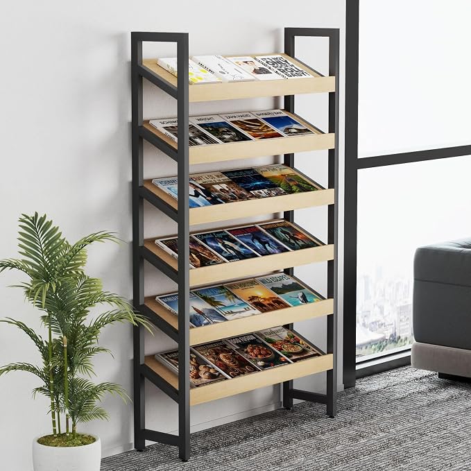 6-Tier Floor Standing Magazine Rack, Modern Literature Display Stand, Heavy by Unknown