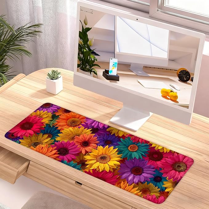 Colorful Floral Mouse Pad – Large Extended Desk Mat 31.5 x 11.8 in– Bright - Image 2