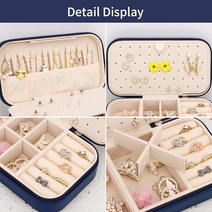 DesignSter Travel Jewelry Box, PU Leather Portable Jewelry Case, Small Jewelry - Image 3