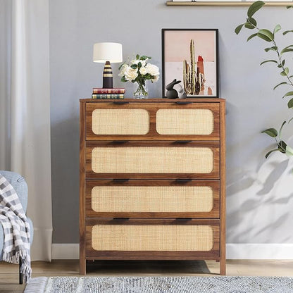 4 Drawer Dresser with Rattan Finish, Modern Farmhouse Chest of Drawers with - Image 8
