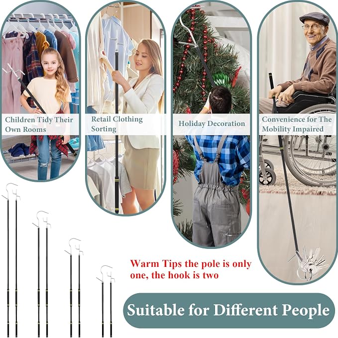 Clothes Hook Pole Heavy Duty, 32 to 80In Retail Clothing Hook Pole | Extra Long - Image 7