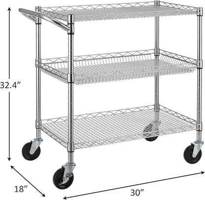 Finnhomy 3 Tier Heavy Duty Commercial Grade Utility Cart, Wire Rolling Cart - Image 7