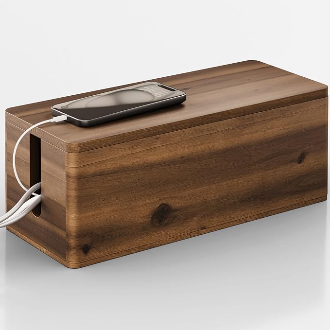 Acacia Wood Large Cable Management Box Round Edge by TIDITA