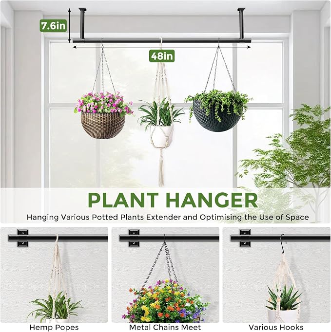 Window Plant Hanger for Indoor Plants, 48 Inch Hanging Plant Rod, 1 Inch - Image 6