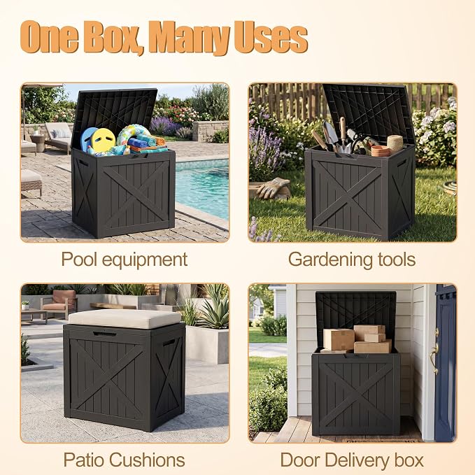 35 Gallon Waterproof Resin Deck Box, Outdoor Lock Toy Storage Bins Container - Image 4