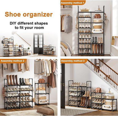 WOWLIVE 9 Tier 2-Column Shoe Rack, 30-35 Pairs Stackable Black | Compact - Image 5