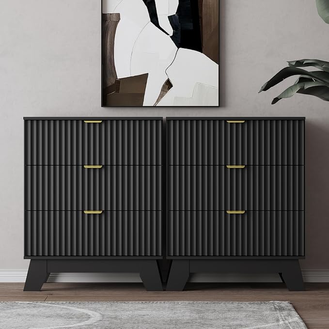 Black Night Stand with 3 Drawers, Bedside Table & End Table, Farmhouse Night - Image 5