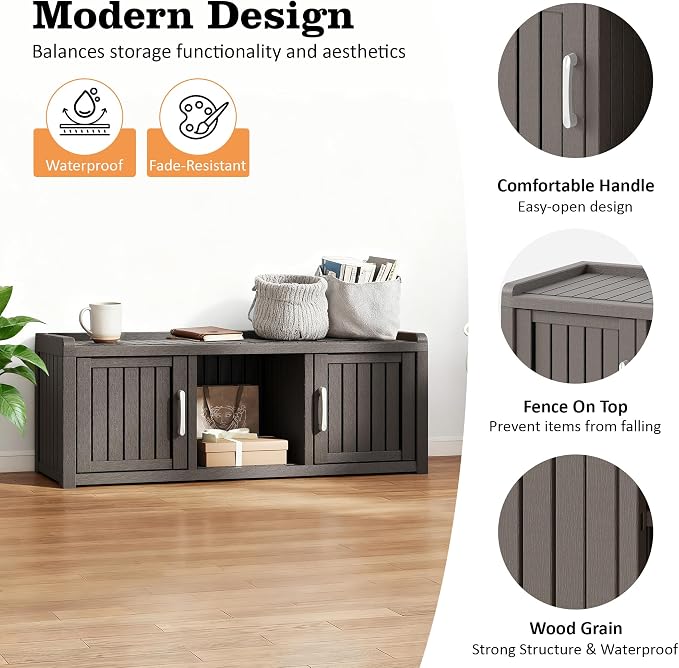 2-Tier Storage Bench, Waterproof UV-Resistant Outdoor Shoe Storage Cabinet - Image 2