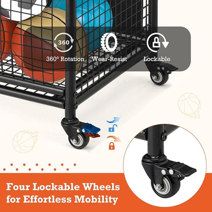 AECOJOY Ball Cart Storage, Rolling Basketball Bin - Image 3