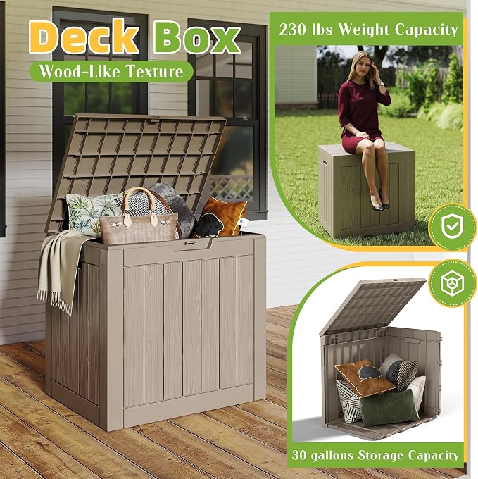 30 Gallon Waterproof Resin Deck Box, UV Resistant Outdoor Storage - Image 2