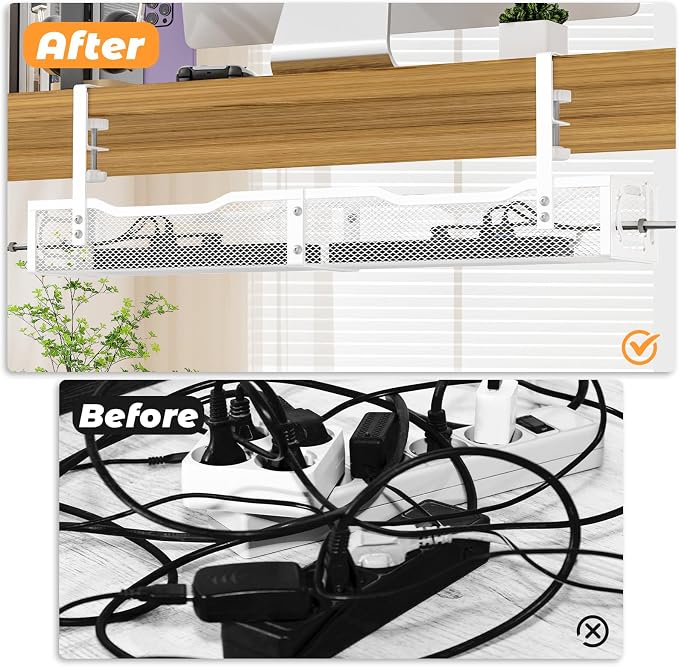 Under Desk Cable Management Tray, No Drill Steel Desk Cable Organizers - Image 4