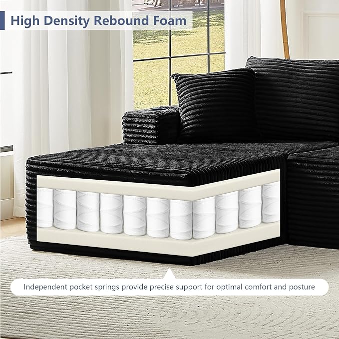 GNIXUU 133.5" U Shaped Black Boneless Sectional Couch - Image 7