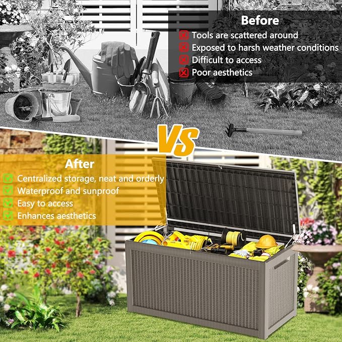 320 Gallon Deck Box, Resin Outdoor Indoor Waterproof Storage Box, Lockable - Image 7
