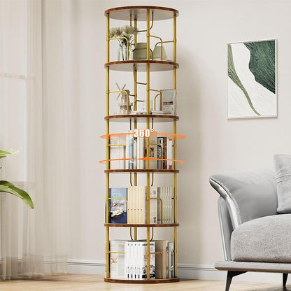 Flycity 5 Tier Rotating Bookshelf, 360° Corner Bookshelf Tower, Round Revolving by FLYCITY