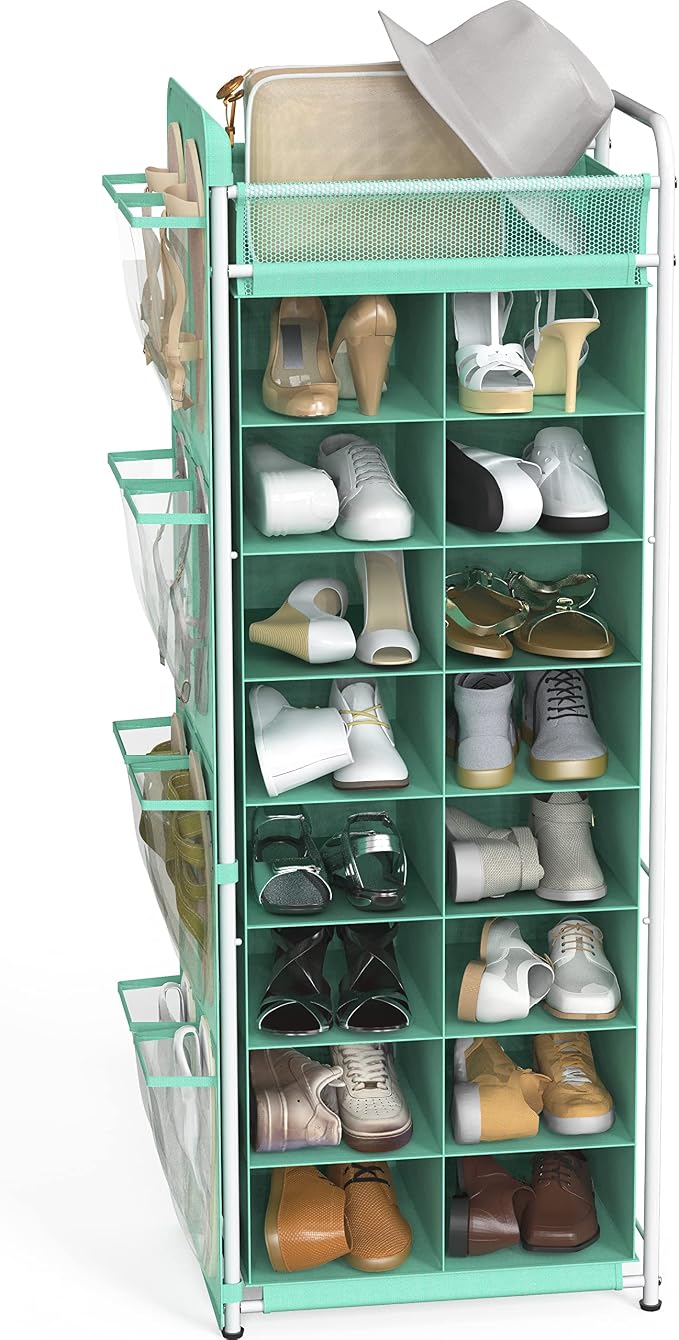 Simple Houseware 16 Cube Shoe Stand Tower Rack 8 Tier, Turquoise | Top Shelf - Image 7