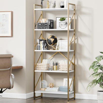 Vongrasig 5 Tier Bookshelf, Modern Tall Bookcase, Industrial Book Shelves - Image 3