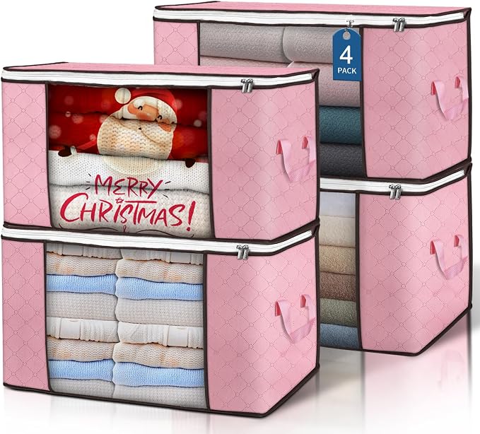 Budding Joy 90L Large Storage Bags, 4 Pack Clothes Storage Bins Foldable Closet by BuddingJoy-BuildaJoyfulLifeforYou