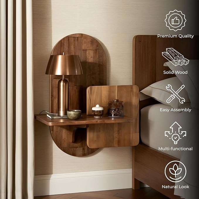 Behomes Claudia Solid Wood Floating Nightstand, Rustic Wall Mounted Bedside - Image 3