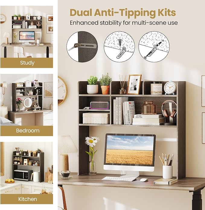 Tangkula Desktop Bookshelf for Computer Up to 32”, 37” Countertop Storage Hutch - Image 8