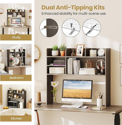 Tangkula Desktop Bookshelf for Computer Up to 32”, 37” Countertop Storage Hutch - Image 8