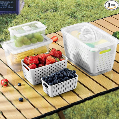 LUXEAR Produce containers for fridge, 3 Set Fruit Containers by Luxear