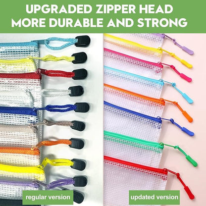 24pcs Mesh Zipper Pouch Bags, 12 Colors Extra Large 12PCS A3 and 12pcs A4 - Image 3