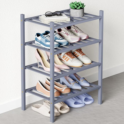 Smiry Bamboo Shoe Rack for Closet, 4 Tier Small Wooden Stackable Shoe Organizer by Smiry