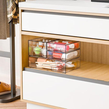 Yieach 4 Pack Clear Stackable Storage Drawers, Acrylic Drawer Organizer - Image 2