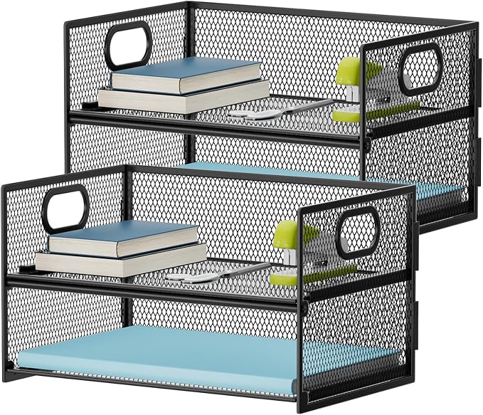 Marbrasse 2 Tier Paper Organizer Letter Tray, Mesh File Organizer by Marbrasse