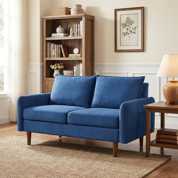 56.1" Round armrest Velvet Loveseat Sofa, mid-Century Modern Style, Luxurious - Image 4