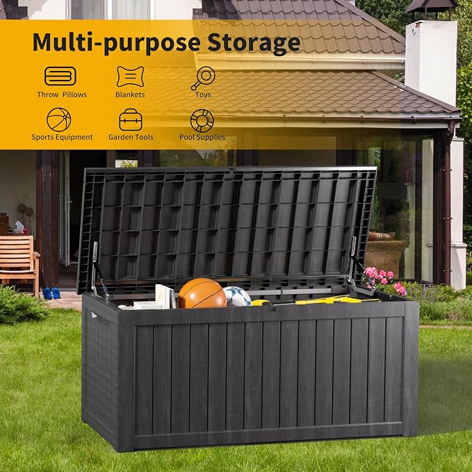 200 Gallon Deck Box, Resin Outdoor Indoor Waterproof Storage Box, Lockable - Image 8