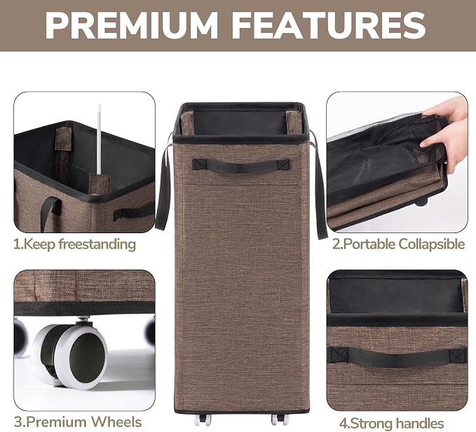 Goodpick Laundry Basket with Wheels, 75L Collapsible Laundry Baskets with - Image 7