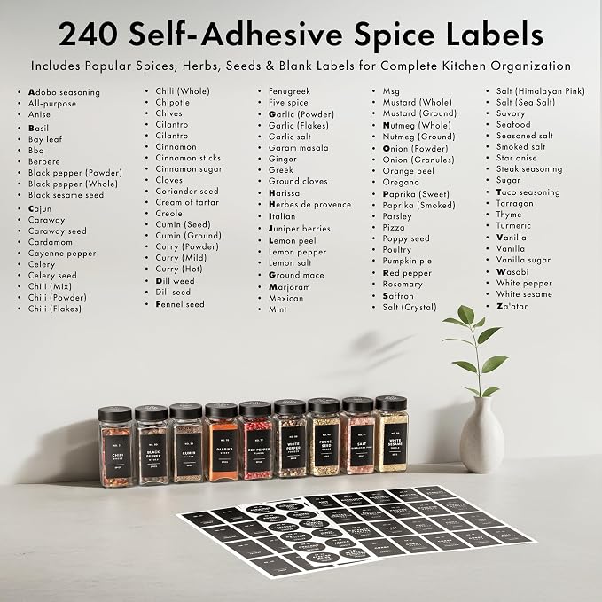 EDELHAUS Glass Spice Jars with Label, Seasoning Set, 36x Black Steel Lids | - Image 7