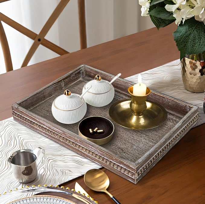 MAONAME Wood Serving Tray, Farmhouse Wooden Tray - Image 4