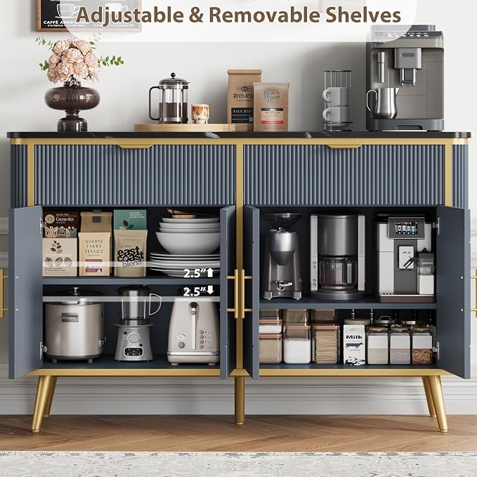 47.2" Buffet Storage Cabinet, Modern Fluted Coffee Bar Station - Image 8