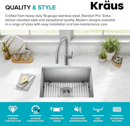 KRAUS Standard PRO 23-Inch 16 Gauge Undermount Single Bowl Stainless Steel - Image 4