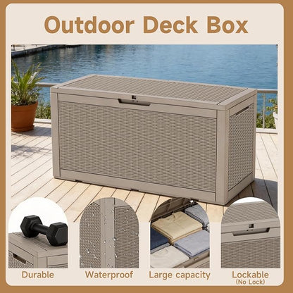 Vixzen 121 Gallon Waterproof Large Deck Box, Lockable Resin Outdoor Storage Box - Image 3