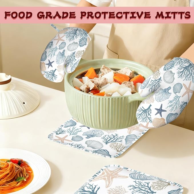 Starfish Coral Shells Ocean Silicone Oven Mitts and Pot Holders, Heat-Resistant - Image 7