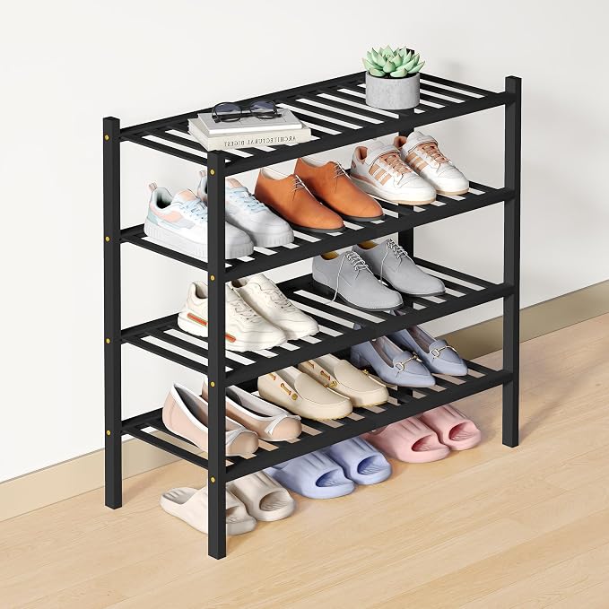 Smiry Bamboo Shoe Rack for Closet, 4 Tier Wooden Stackable Shoe Organizer by Smiry