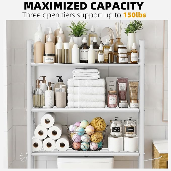 GloTika 3-Tier Over Toilet Storage, 150lb Capacity, Carbon Steel, Freestanding - Image 5