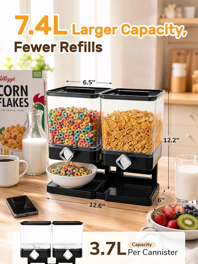 Dual Cereal Dispenser, 7.4L Large Cereal Storage Container - Image 8