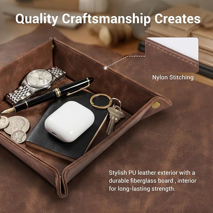 CoBak Leather Valet Tray, Premium PU Leather Catch-All Tray - Image 3